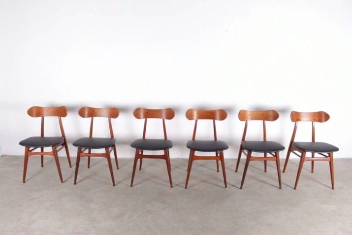 Louis van Teeffelen voor Webe - suite van 6 teakhouten stoelen