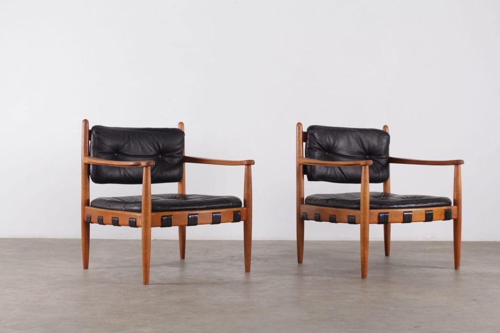 fauteuils cuir vintage scandinave style arne norell danemark 1