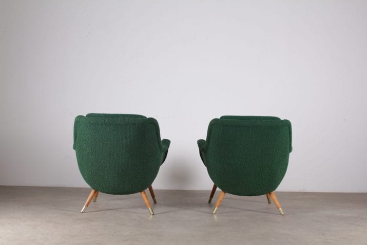 fauteuils vintage atomiques 1950 tissus vert laiton 6