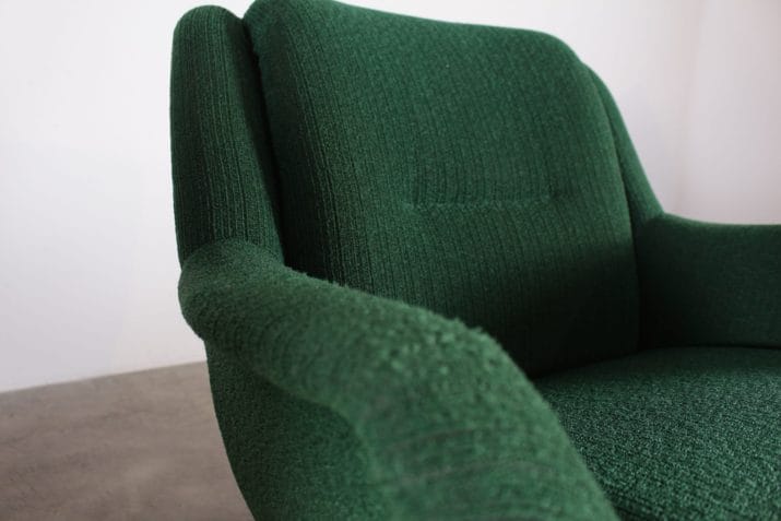 fauteuils vintage atomiques 1950 tissus vert laiton 8