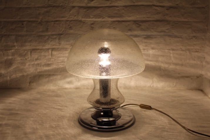 Paddestoel lamp in bubbelglas 1970