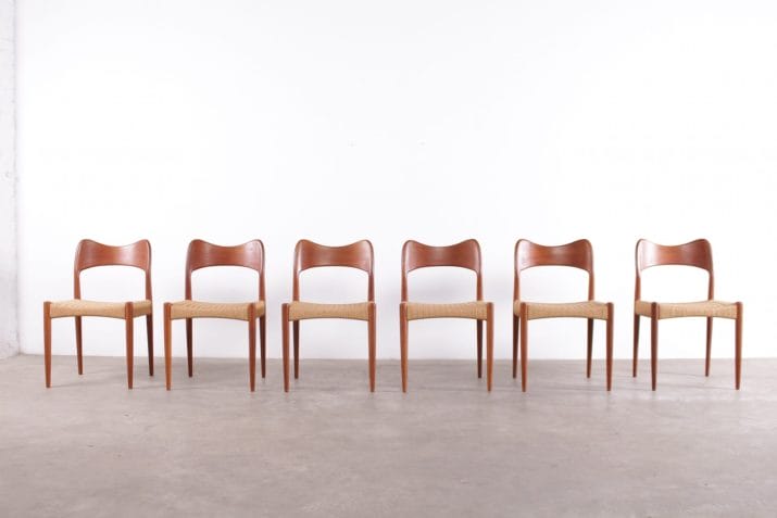 6 teakhouten "paper cord" Deense stoelen