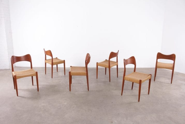 6 teakhouten "paper cord" Deense stoelen