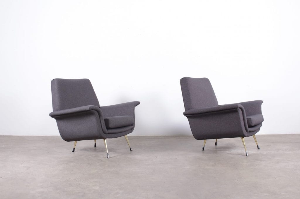 fauteuils vintage italie laiton tissus gris 1