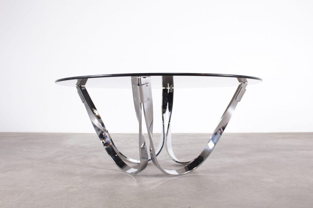 table basse chrome verre style roger sprunger dunbar 1