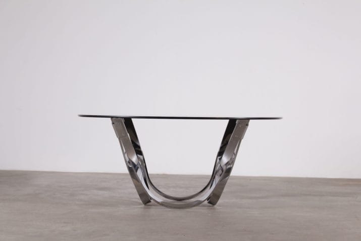 table basse chrome verre style roger sprunger dunbar 6