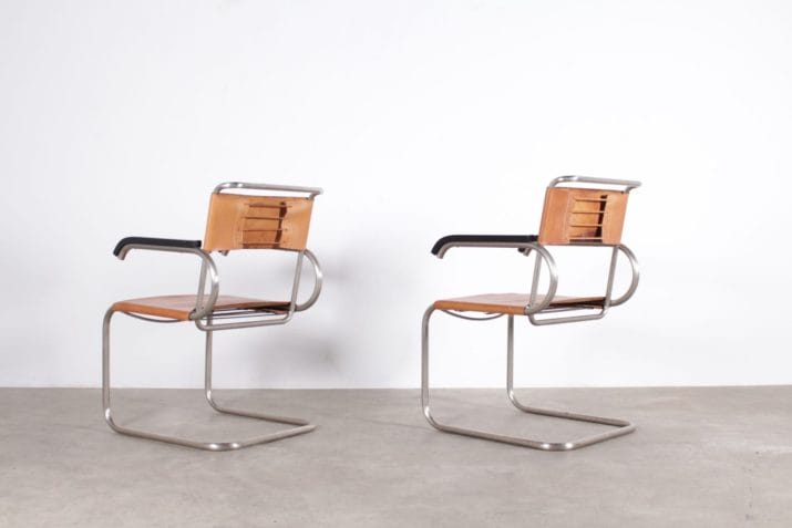 Marcel Breuer fauteuils cantilever D40 cuir Bauhaus 3b
