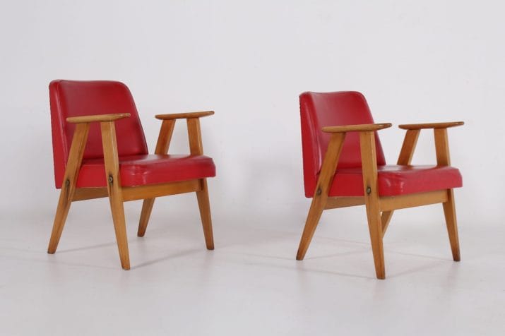 fauteuils compas skai rouge vintage 4