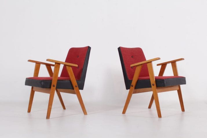 fauteuils vintage skai noir framboise compas hg 1