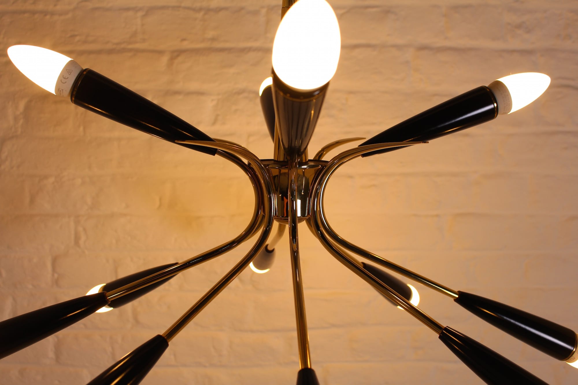 Lustre Spoutnik Style Industriel - Laiton, Globes Verre Blanc, Culot E27 - NEUF