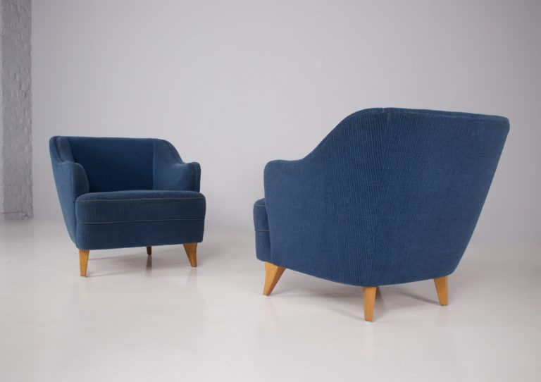 Erton, Paire De Fauteuils Vintage Vers 1950, Tissu d'Origine