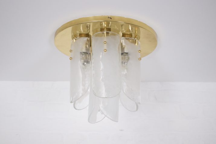 Messing en Murano glazen plafondlamp 1970's