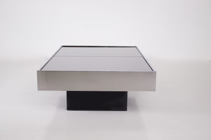 Table Basse Vintage Années 70 Chrome Roulettes Avec Rangement - Rare